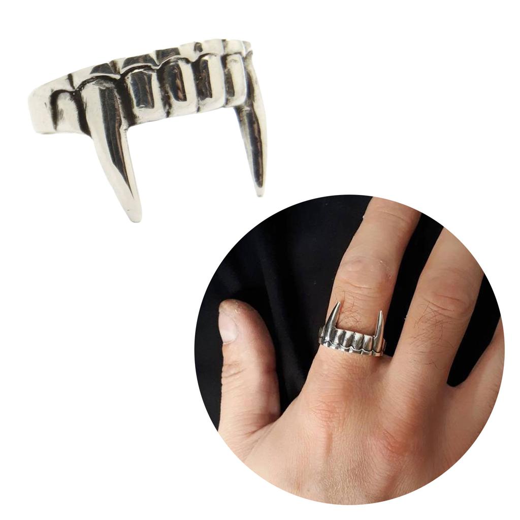 Halloween Party Vampires Fang Finger Jewelry Adjustable Rings Alloy Texture Opening Rings Suitable for Men Women Present
