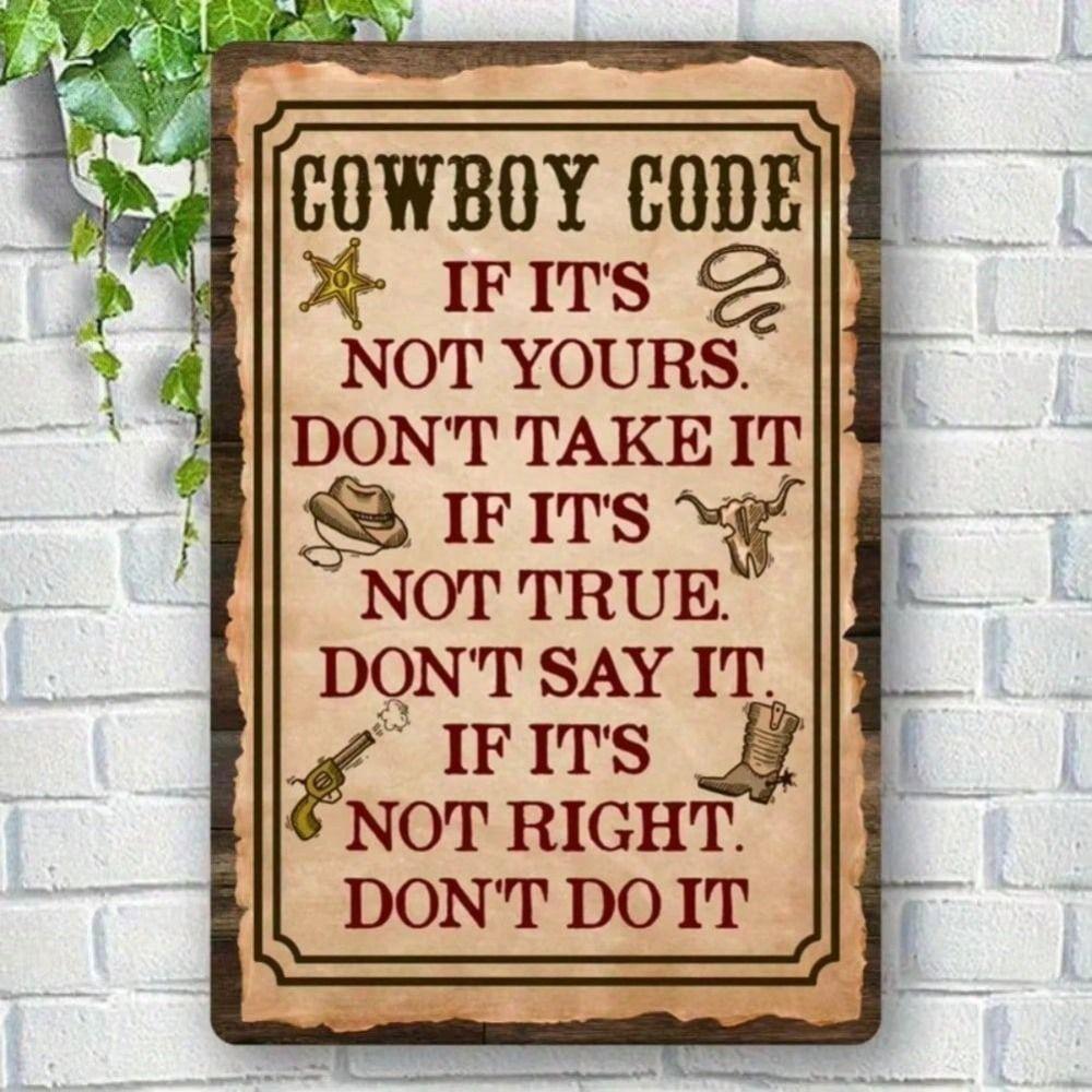 Vintage Metal Sign Cowboy, Rusty Tin Poster for Bar Wall Decor