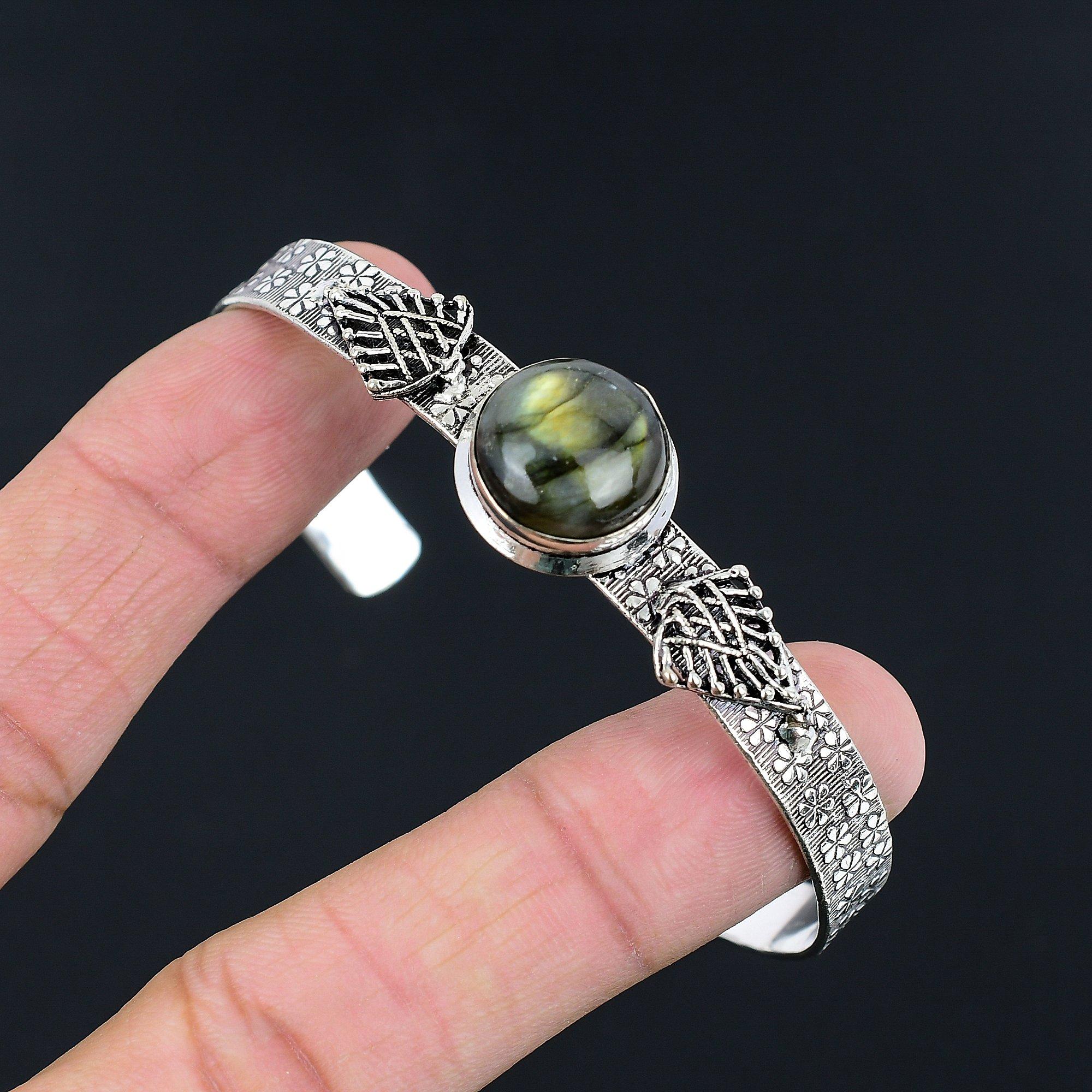 

Wedding Gift For Her 925 Silver Natural Labradorite Gemstone Bangle Adjustable Adjustable