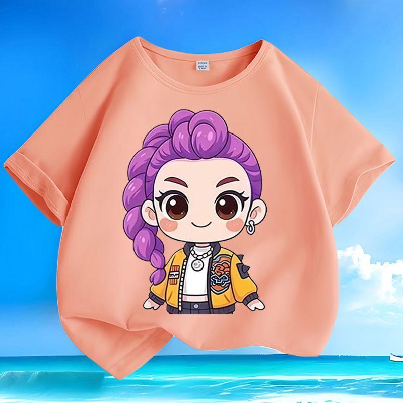 Boys' and Girls' Fashionable KPOP Hunting Girl Group Rumi's T-shirt Summer Children's Loose Pure Cotton T-shirt
