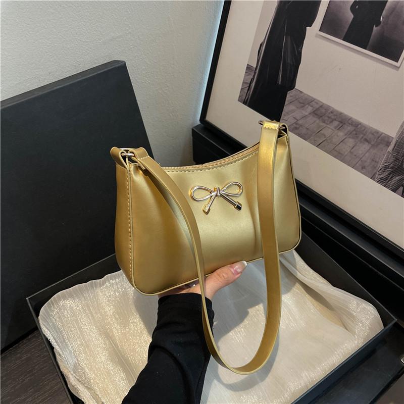 Solid Color Beautiful Bow, Sweet and Advanced Sense of Casual Shoulder Underarm Bag, Simple and Versatile Portable Handbag