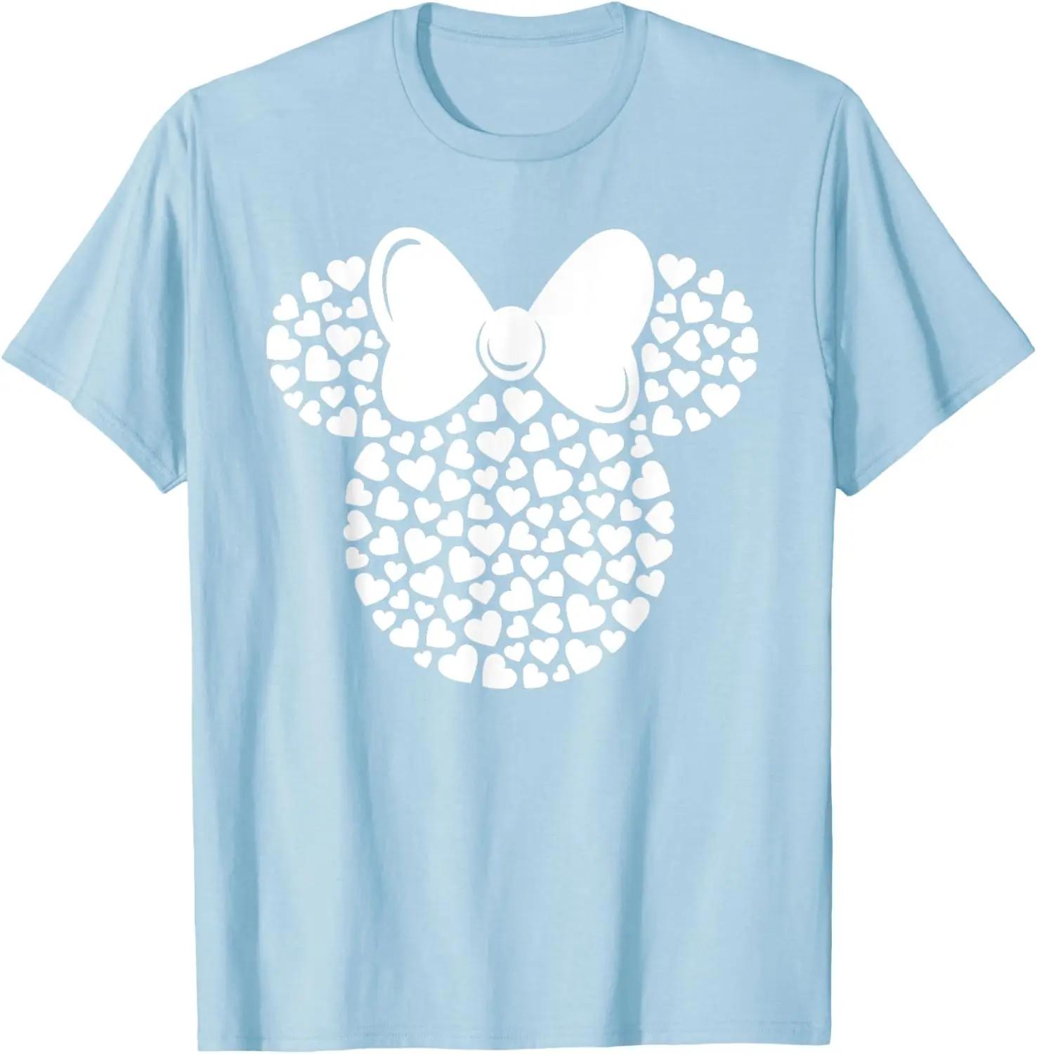 Hot Fashion Casual Disney Minnie Mouse Icon Filled with White Hearts T-Shirt S-4XL Summer S