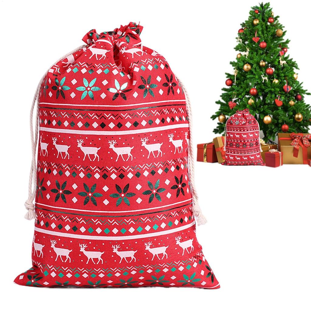 Gold Foil Christmas Gift Bag Medium Burlap Bags With Drawstring Christmas Candy Pouch For New Year Wedding Birthday Party