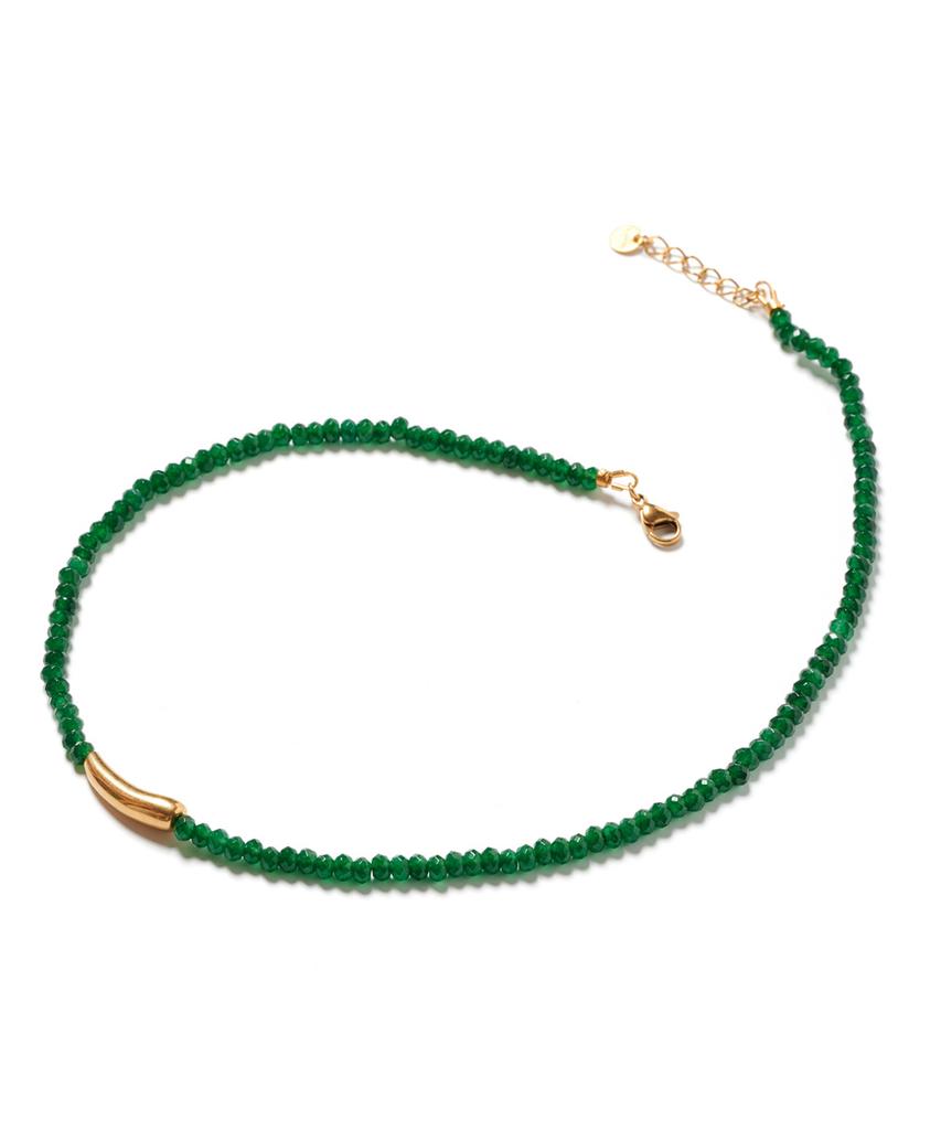 Polalita Green Bead Gold Point Necklace (Plt-Nl-015_Gn)