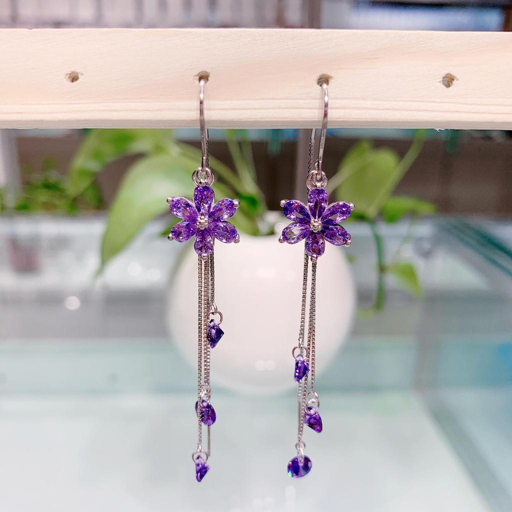 Crystal Flower Tassel Earrings with Silver-Plated Needles - Anti-Loss Zircon Design Inspired by Japanese and Korean Style