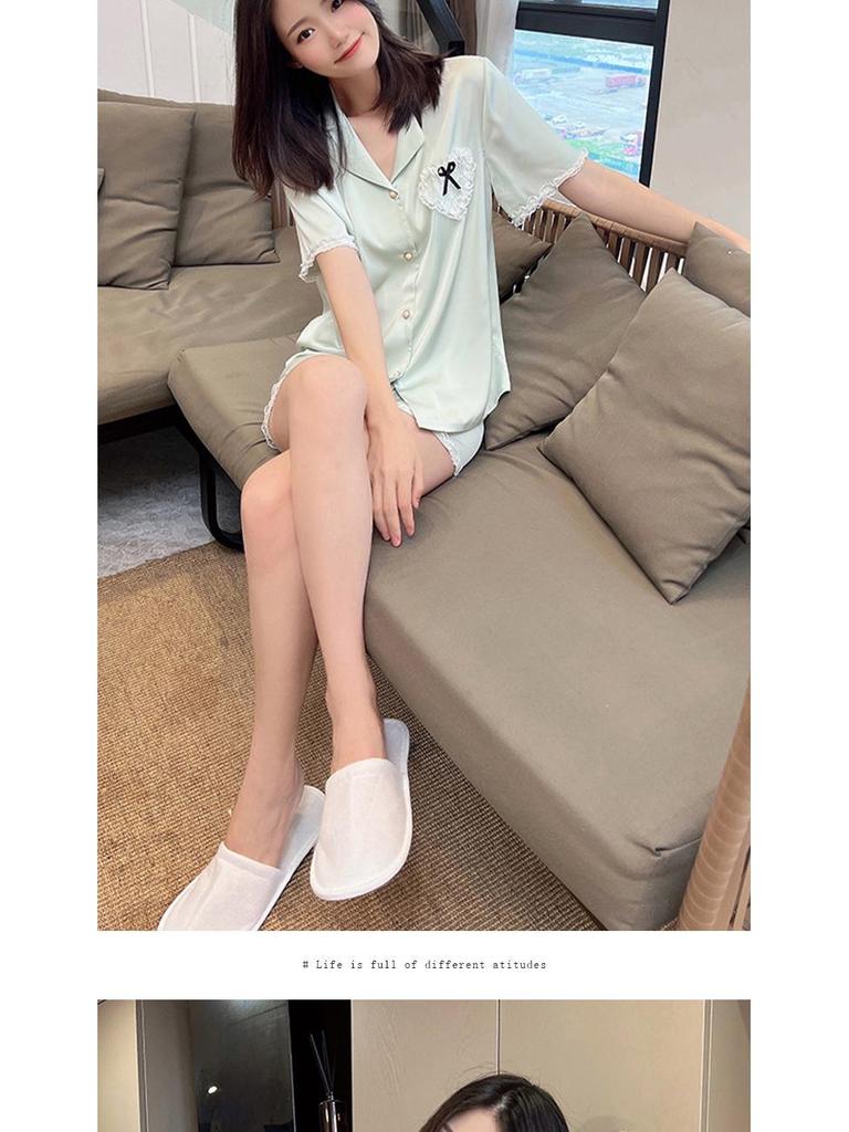 Girls' Lace Trim Short-Sleeve Pajama Set: Summer Thin Style with Edge Sleeve