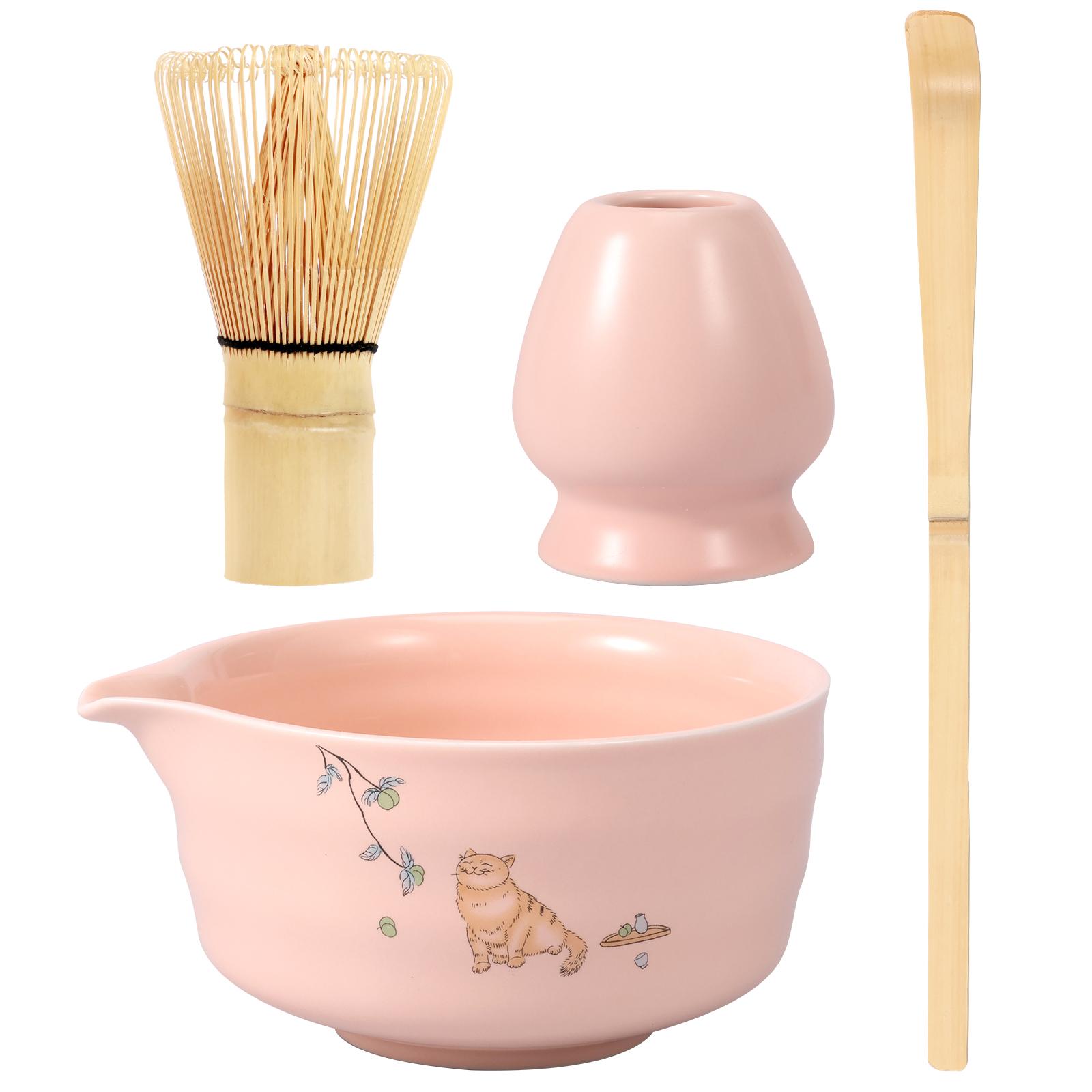 

4 Pcs Matcha Kit Ceramics Matcha Tea Set with Bowl Bamboo Tea Scoop Whisk and Holder Unique Tea Set for Home Kitchen Teas Lovers