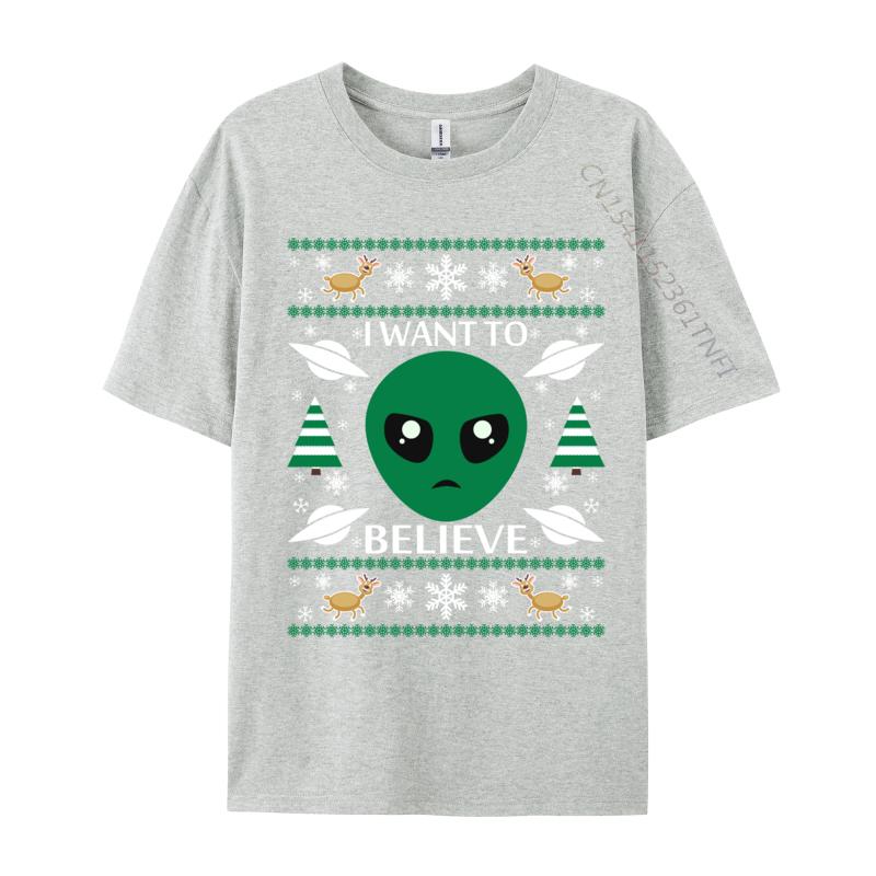 I Want To Believe Alien Christmas Shirt 2024 Men T Shirts Casual Crazy Tees Cotton Fabric Design Tees Crew Neck Drop Shipping