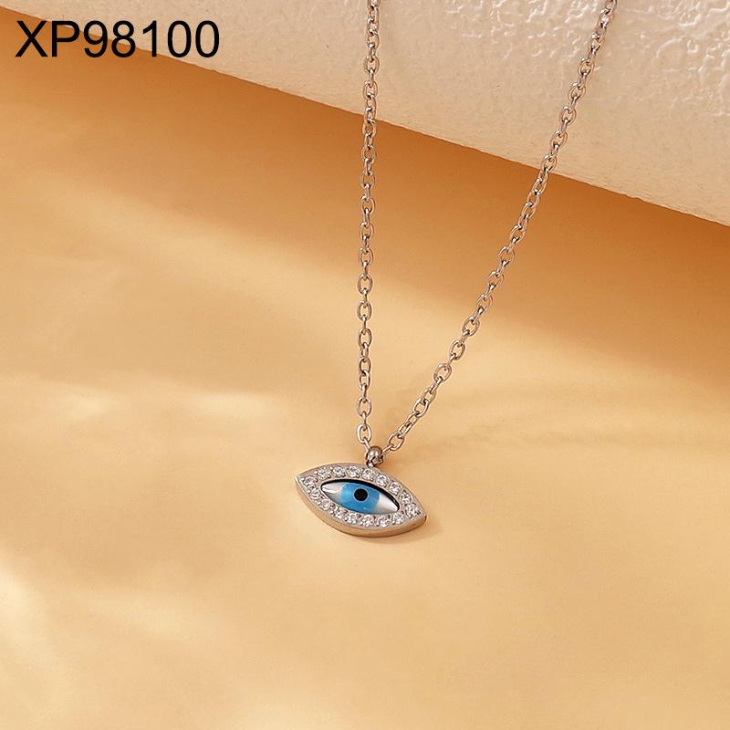 Elegant European Blue Gold-Plated Titanium Steel Eye Pendant Necklace for Women - Versatile Clavicle Chain Jewelry