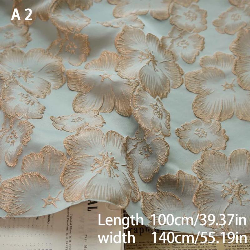 Elegant Bronsguldtråd Blommönster Jacquardtyg 3D Präglad Diy Sy Hanfu Cheongsam Klänning Väska Tyg Hemtextilier
