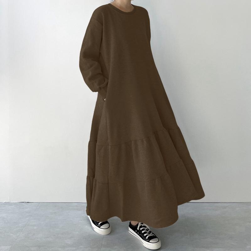 ZANZEA Kvinner Casual Rund Hals Løs Langermet Høst Vinter Lang Kjole