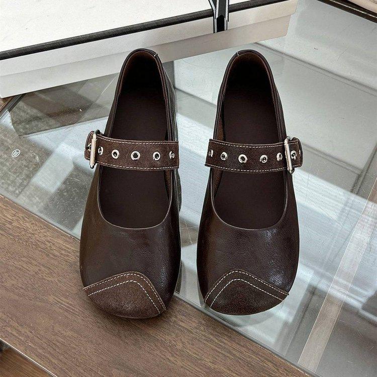 Retro Mary Jane Schuhe Schnalle weiche Sohle Einzelne Schuhe Frühling Neu Außenbekleidung flacher Boden flache Öffnung Mützen Schuhe