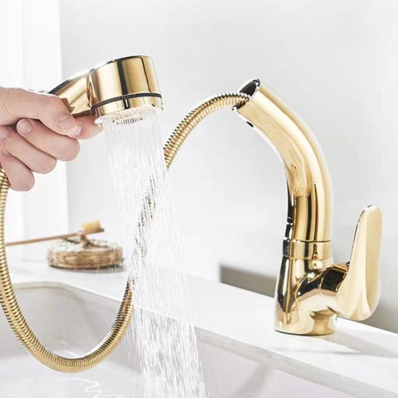 Bathroom Pull Out Faucet Lift Up And Down Basin Faucet Rotatable Mixer Tap Stretchable Lavatory Sink Mixer Faucet