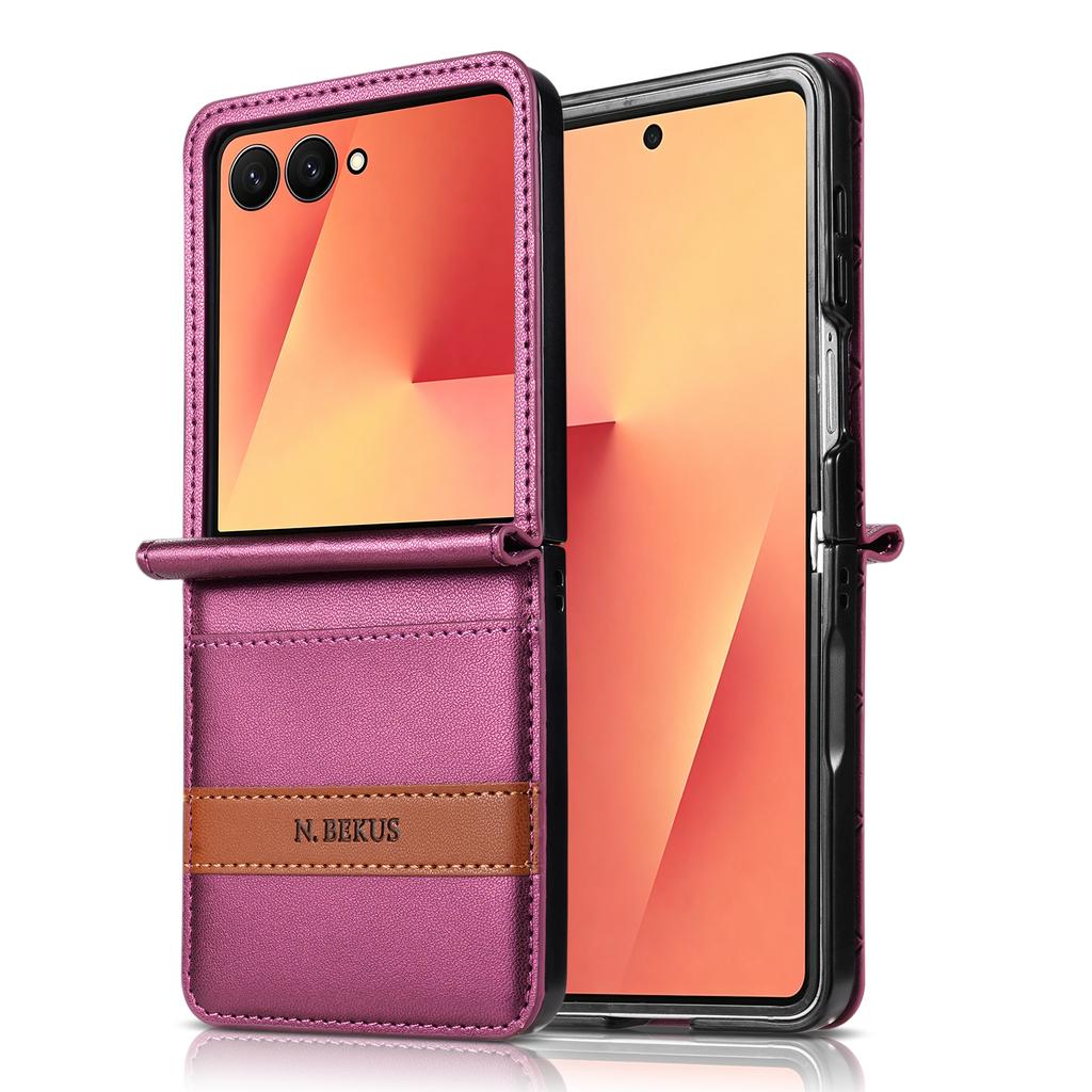 Splice Cards Solt Leather Phone Case for Samsung Galaxy Z Flip 8 7FE 6 5 4 3 Shockproof Comfortable Grip Slim Portable Cover