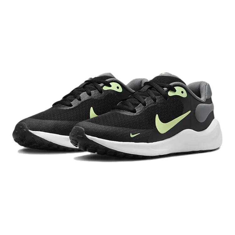 New Nike REVOLUTION 7 Anti Slip Wear Resistant Low Top Kids' Running Shoes Black Green Kids' FB7689-006