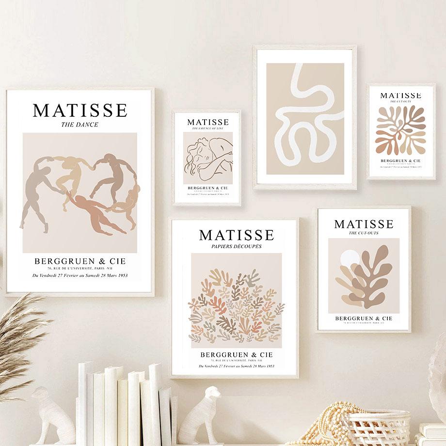 Matisse Figures Painting Leaves Lines Beige Abstract Poster Nordic Wall Art Print Vintage Canvas Pictures For Living Room Decor