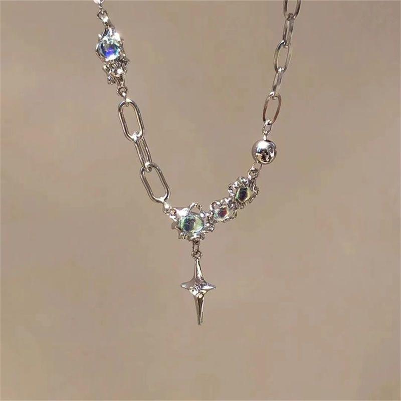 Trendy Bling Měsíční kámen Hvězda Kříž Přívěsek Náhrdelník Pro Ženy Punk Hip Hop Náhrdelník Párty Y2K Šperky Dárek