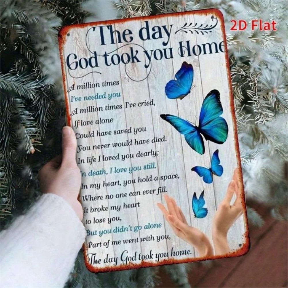 Metal Wall Art Vintage Butterfly Christian Memorial Sign, Retro Home Decor Poster