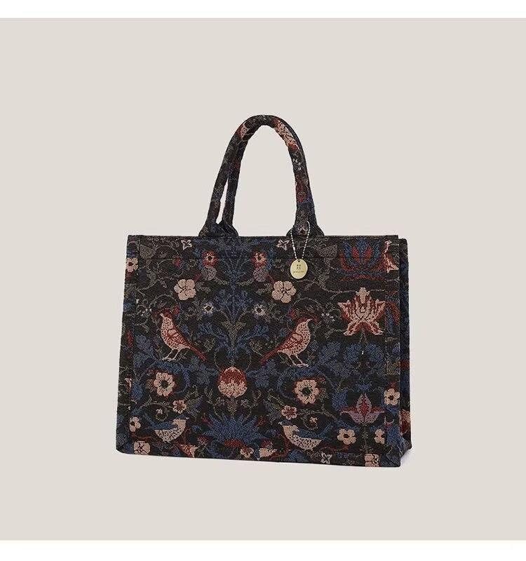 

Retro Flower Embroidery Tote Bag Women Canvas Large Capacity Square Shoulder Bags Ladies Fashion Commuter Harajuku Handbag 2025 40x32x14cm чёрный