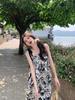 French Retro Ink Painting Slip Dress - Women's Summer 2025 High-End Beach Vacation Long Dress