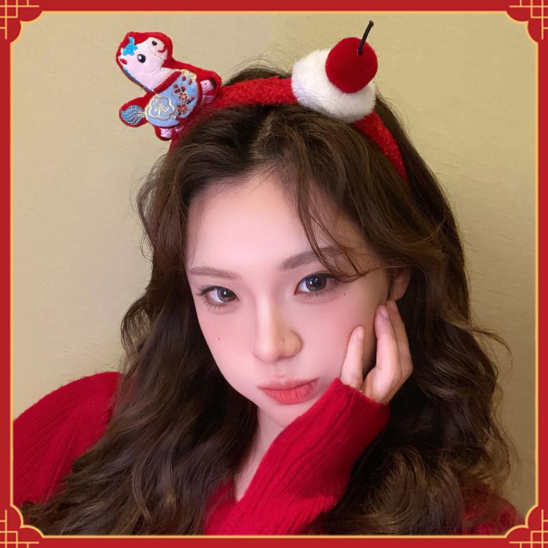 Sweet Cartoon Horse Hair Hoop Pony Red Headpiece Good Luck Headwear 2026 New Year Headband Children Headwear