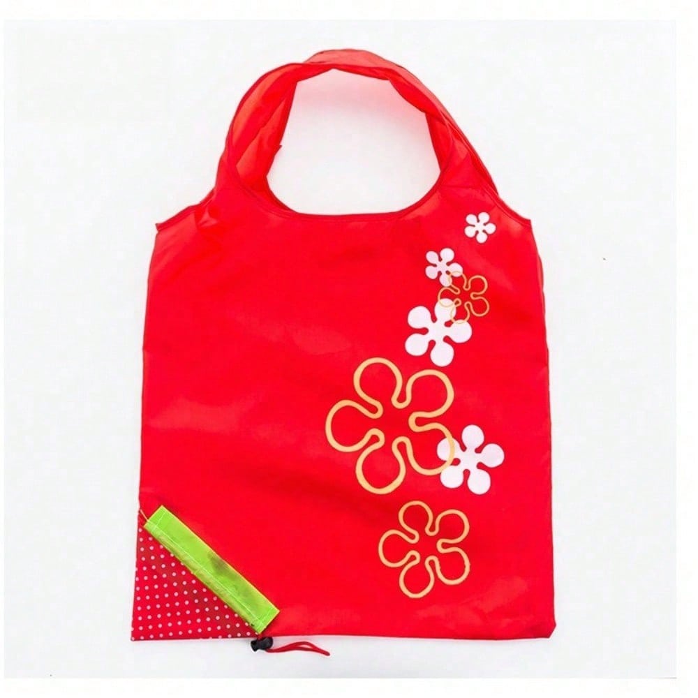 

1pc Reusable Grocery Shopping Bag | Leak Proof, Square Shape, Foldable Tote With Cute Strawberry Design And Clutch Accessory