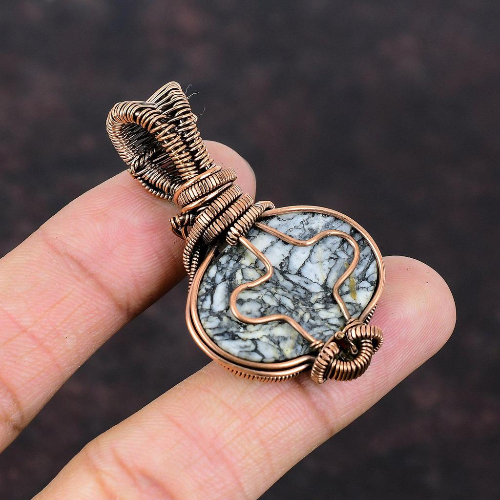 Pinolith Jasper Pendant Copper Wire Wrapped Rainbow Moonstone Pendant Natural Gemstone Pendant Copper Jewelry Handmade Pendant Gift For Him