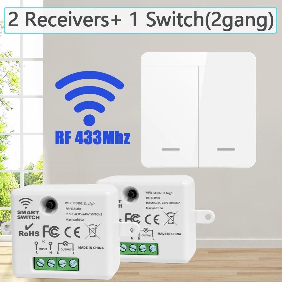 Wireless Smart Light Switch with 1/2/3 Gang RF 433MHz Remote Control Relay Receiver for Led Lamp AC 85-240V 10A DIY Module