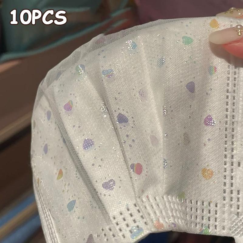 

10 шт. Маски Flash Butterfly Heart Laser, 3-слойные, летние, дышащие, повседневные, модные, с принтом, защита от пыли и солнца