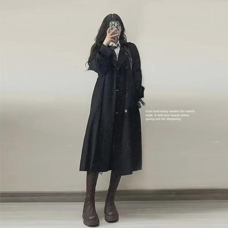 High-Grade Women's Mid-Length Black Trench Coat - Chic Spring & Autumn 2023 Collection