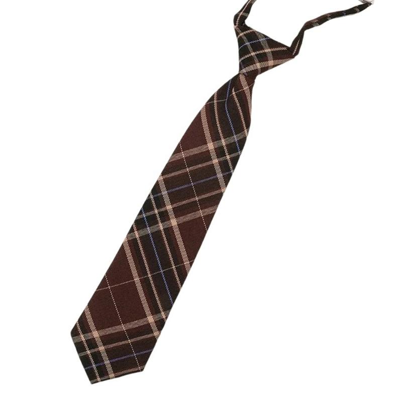 Brown Checkered Striped Neck Tie Pre-Tied Bowtie for Japanese JK School Uniform
