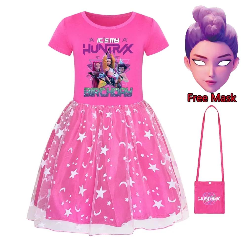 Robes Dessin Animé Kpop Chasseurs de Démons pour Bébés Filles Enfants Rumi Mira Zoey Vêtements Imprimés Costume Cosplay Robe Décontractée Fille Masque Gratuit
