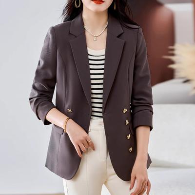 Spring New Waist Small Suit Temperament Versatile Black Suit Design Sense Double-breasted Vertical Jacket Women