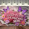 Mother's Day Floral Backdrop with Floral&Butterfly Element Design,Wall Decor,Gift,Festive Wall Covering,Rustic Background