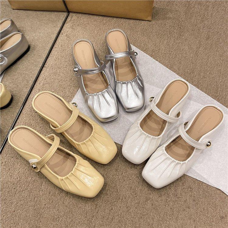 French Bag Head Half Slippers Women's Outerwear 2025 Summer New Soft-soled Office Muller Mary Jane Shoes