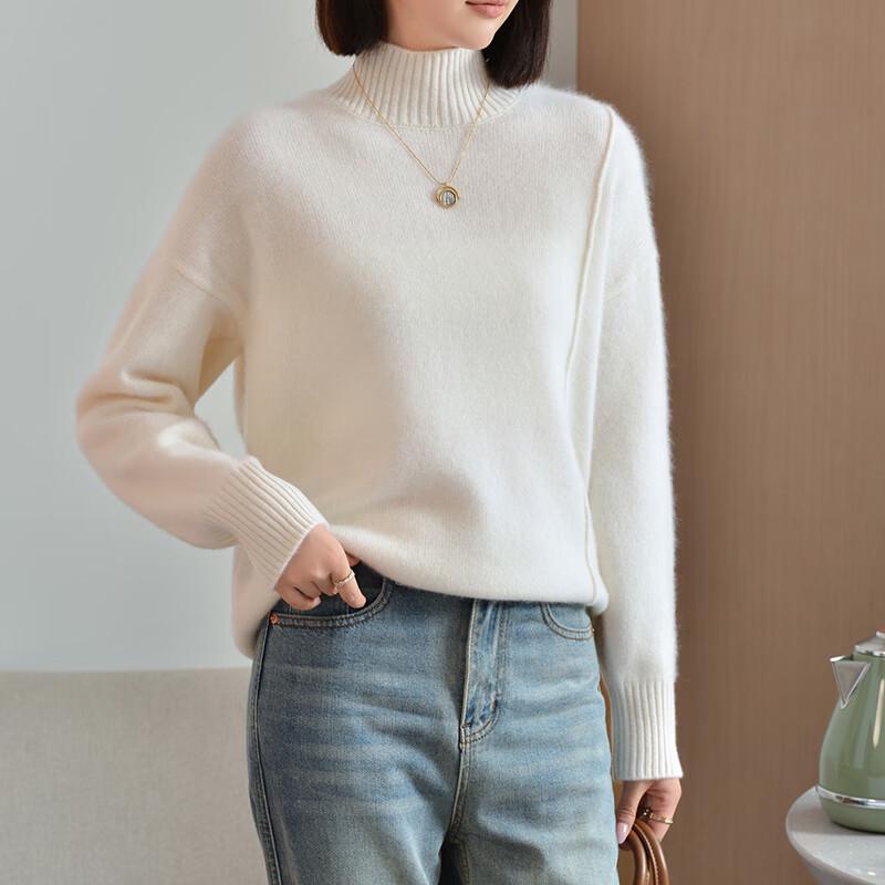 Fanzhen Women's 100% Wool Thickened Mock Neck Sweater