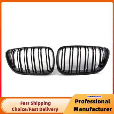 Para BMW Serie 2 F22 F23 F24 F87 M2 2014-2018 Parachoques Delantero Parrilla Riñón Negro Brillante Doble Lama Parrillas de Carreras de Coche