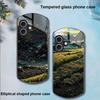 Oil Painting Straw For Apple IPhone 16 11 13 15 14 Pro Max 12 Mini 7 8 Plus XR X XS Elliptical Shaped Tempered Glass Phone Case