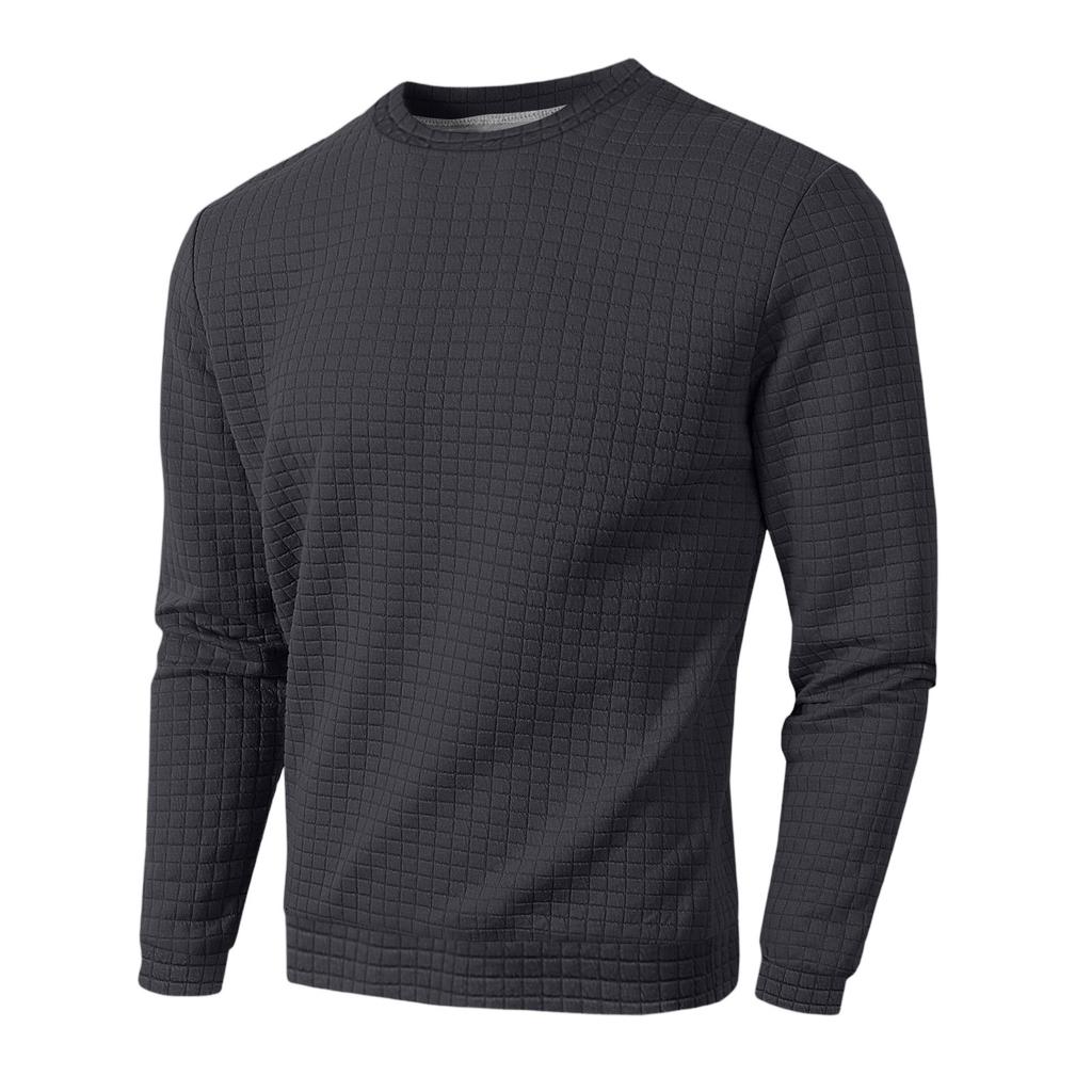Top Masculino Casual de Malha Waffle de Gola Larga e Manga Comprida