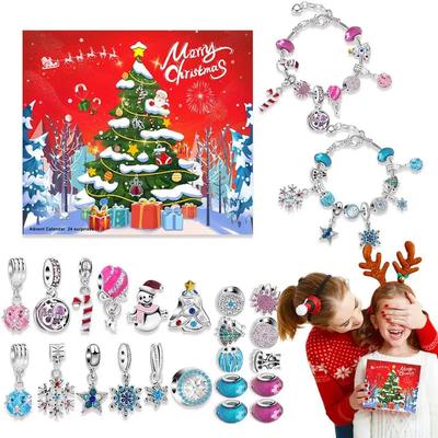 24 peças calendário de Natal 2024 conjunto de pulseiras para contagem regressiva advento charme pulseiras 24 dias faça você mesmo conjunto de pulseiras de Natal