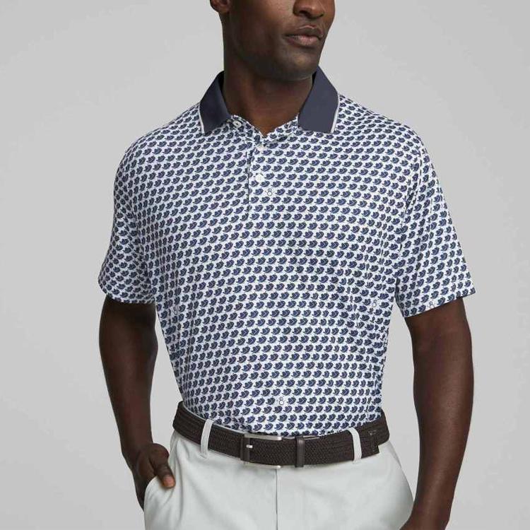 Puma All Over Print Casual Short Sleeve Polo Shirt Men Tops Dark-Blue 538971-01