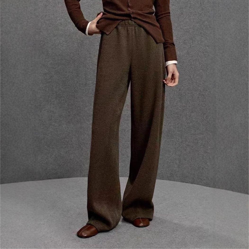 2025 Winter New Style Curved Slimming Velvet Wide-Leg Casual Pants L