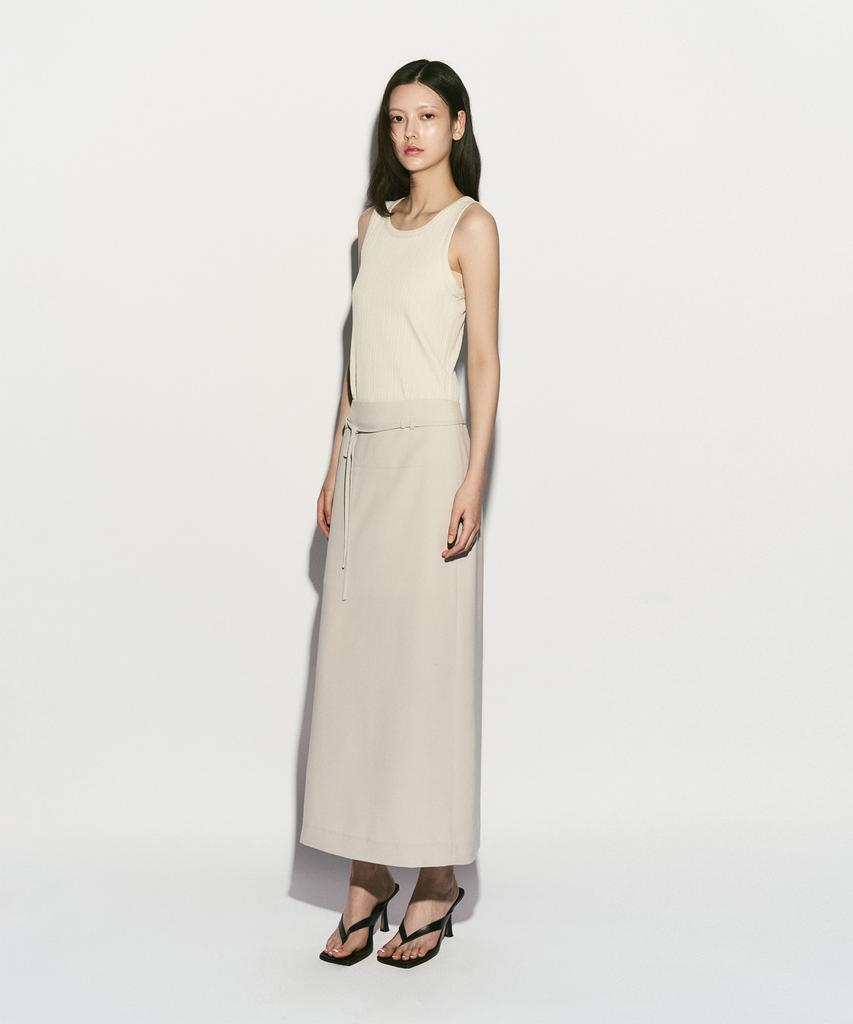 Rie Belted Midi Skirt Dove Gray