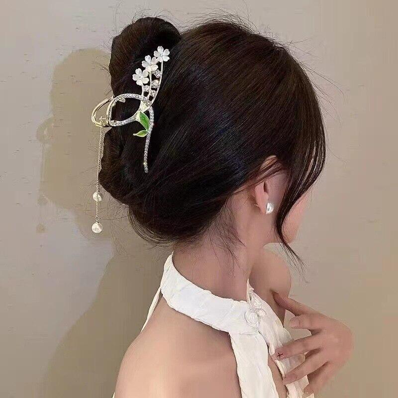 Neue Luxus Strass Band Metall Haar Klaue Klemme Vintage Blume Haar Clips Haarspangen Krabben Grips Haar Zubehör Für Frauen