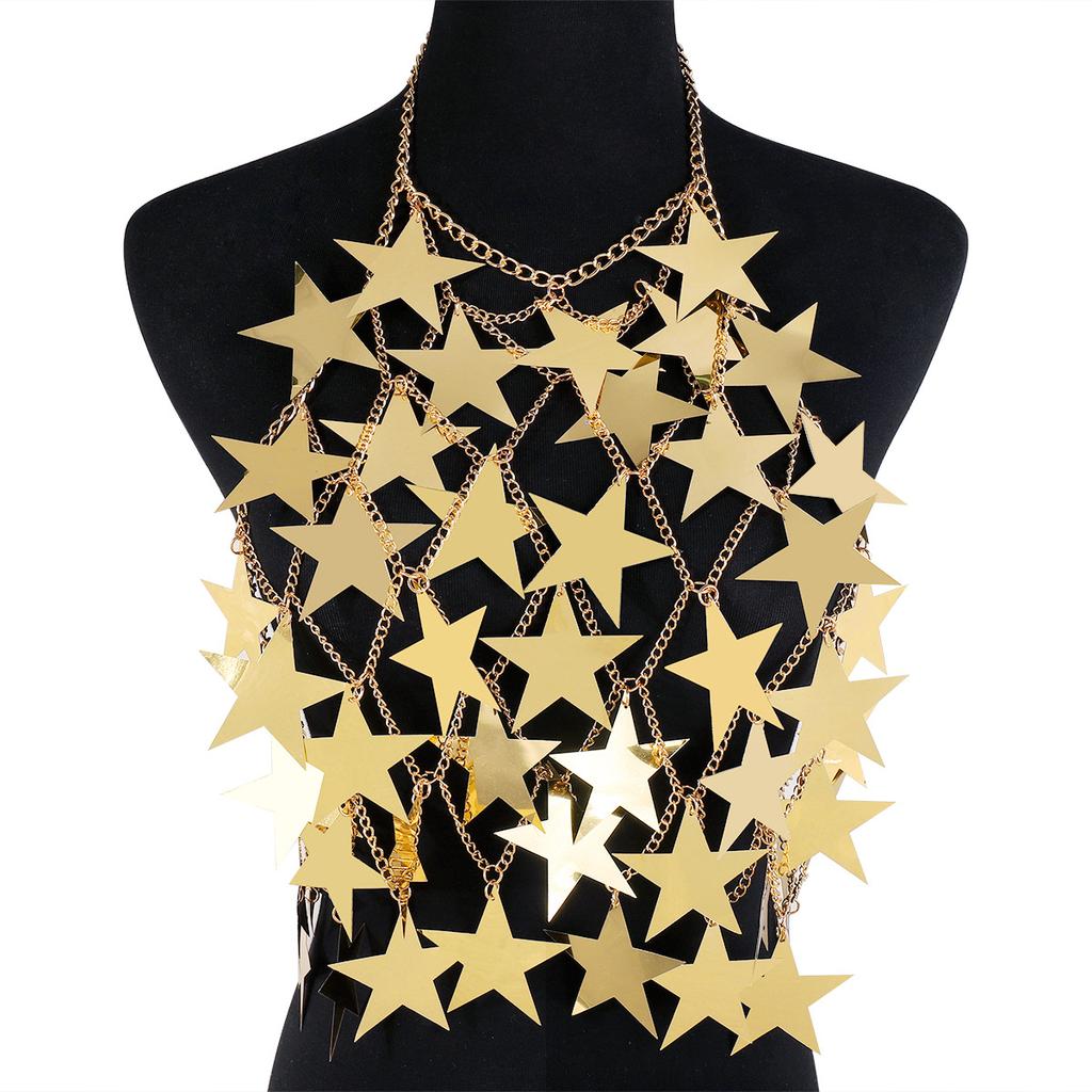 Exaggerated Star Sequins Splicing Chest Ornaments Sexy Creative Street Shot Hollow Chain Neck Body Chain
