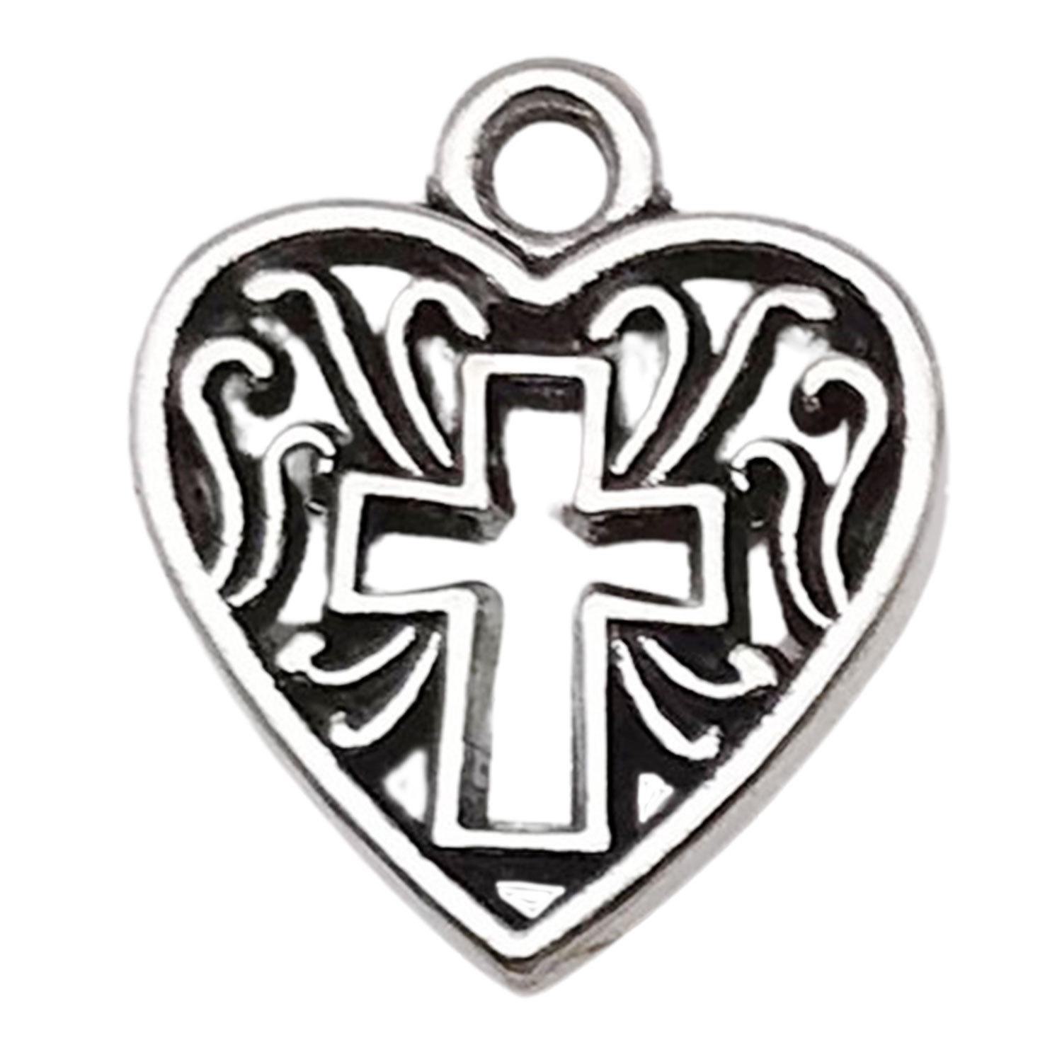 

Антикварный серебряный сплав крест любовь кулон для самостоятельного изготовления ювелирных изделий hollow heart-shaped cross, 14x16mm