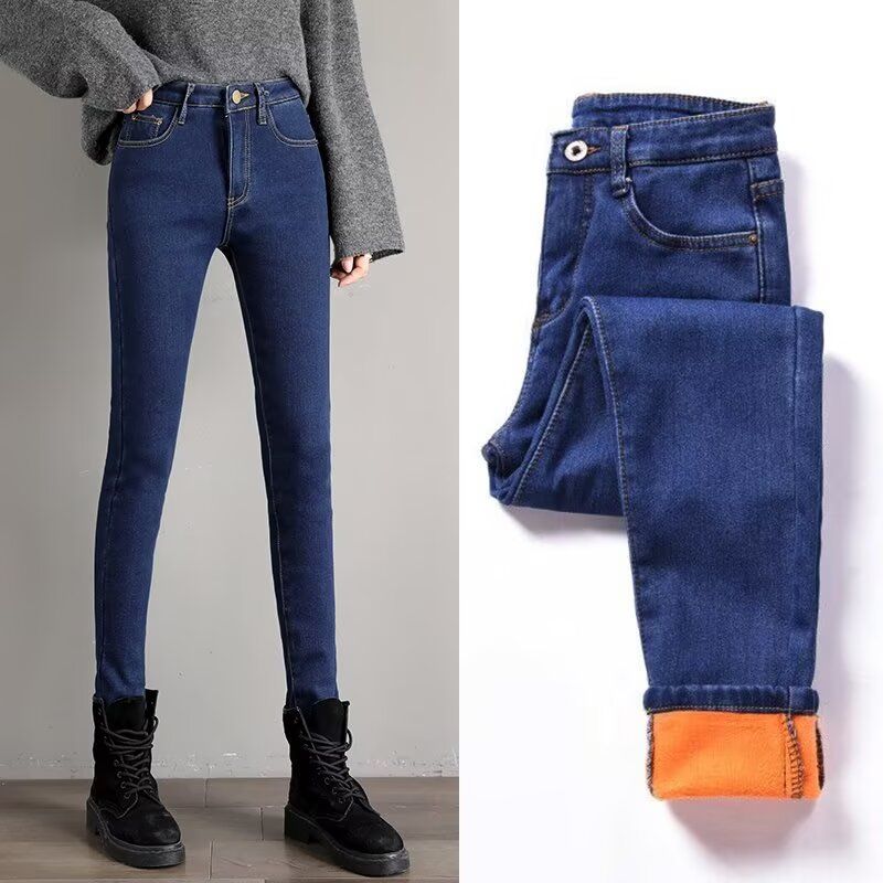 

Женские джинсы стрейч с высокой талией, плотные брюки-карандаш, повседневные вельветовые джинсовые брюки, женская теплая одежда на осень-зиму 27 синий