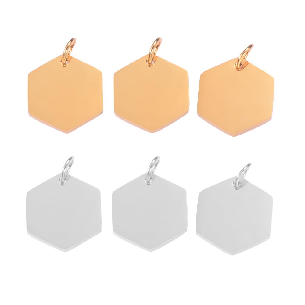 10Pcs/Lot High Quality Polished Stainless Steel Hexagon Shape Pendant Charms Suitable for Bracelet Necklace DIY Jewelry Making