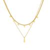 Gold Plated Layered Palm Leaf Necklace, Dainty Double Chain Stick Pendant Charm Choker, Boho Summer Jewelry for Women Gift
