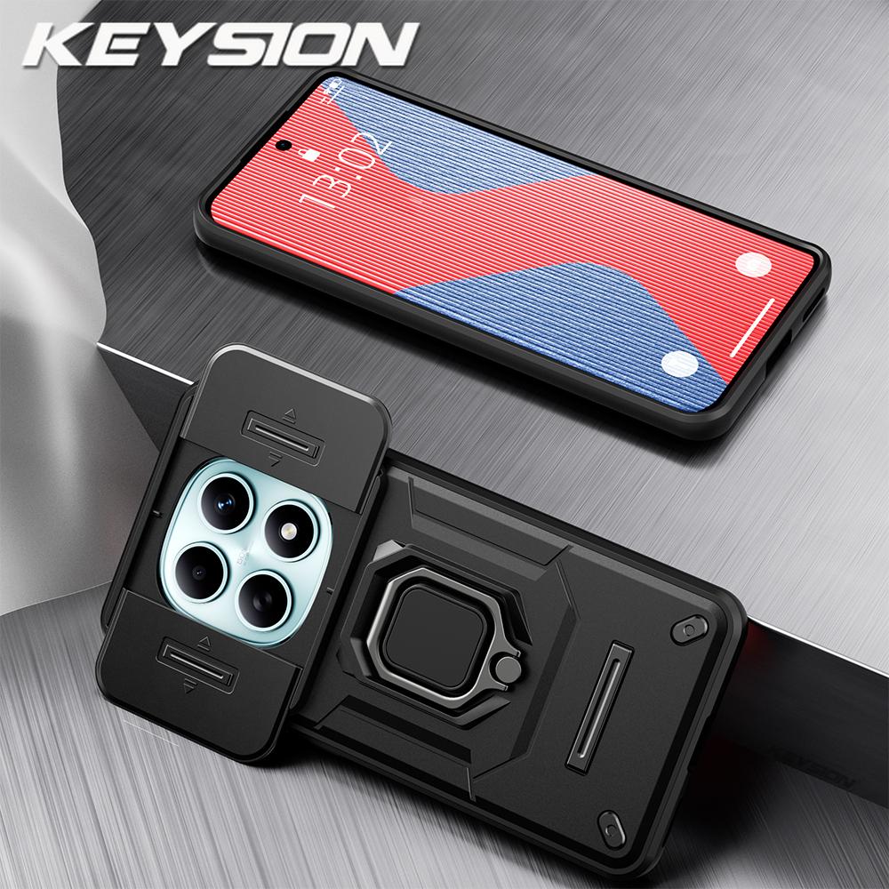 KEYSION Shockproof Case for Xiaomi Redmi Note 15 Pro+ 5G Slide Camera Protection Metal Ring Stand Phone Cover for Redmi Note 15 4G 5G